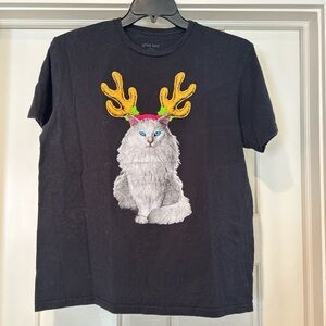 Attic Salt Black Antler Cat Graphic Tee